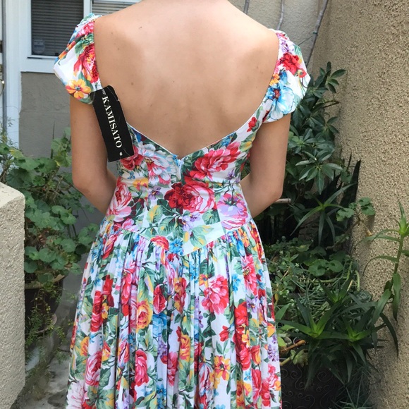 Vintage new floral multicolored cotton dress - Picture 6 of 8